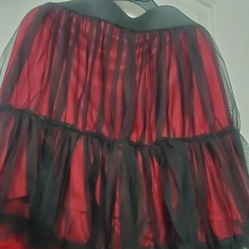 Black and Red Mini Bubble Skirt with Ruffled Tiers
